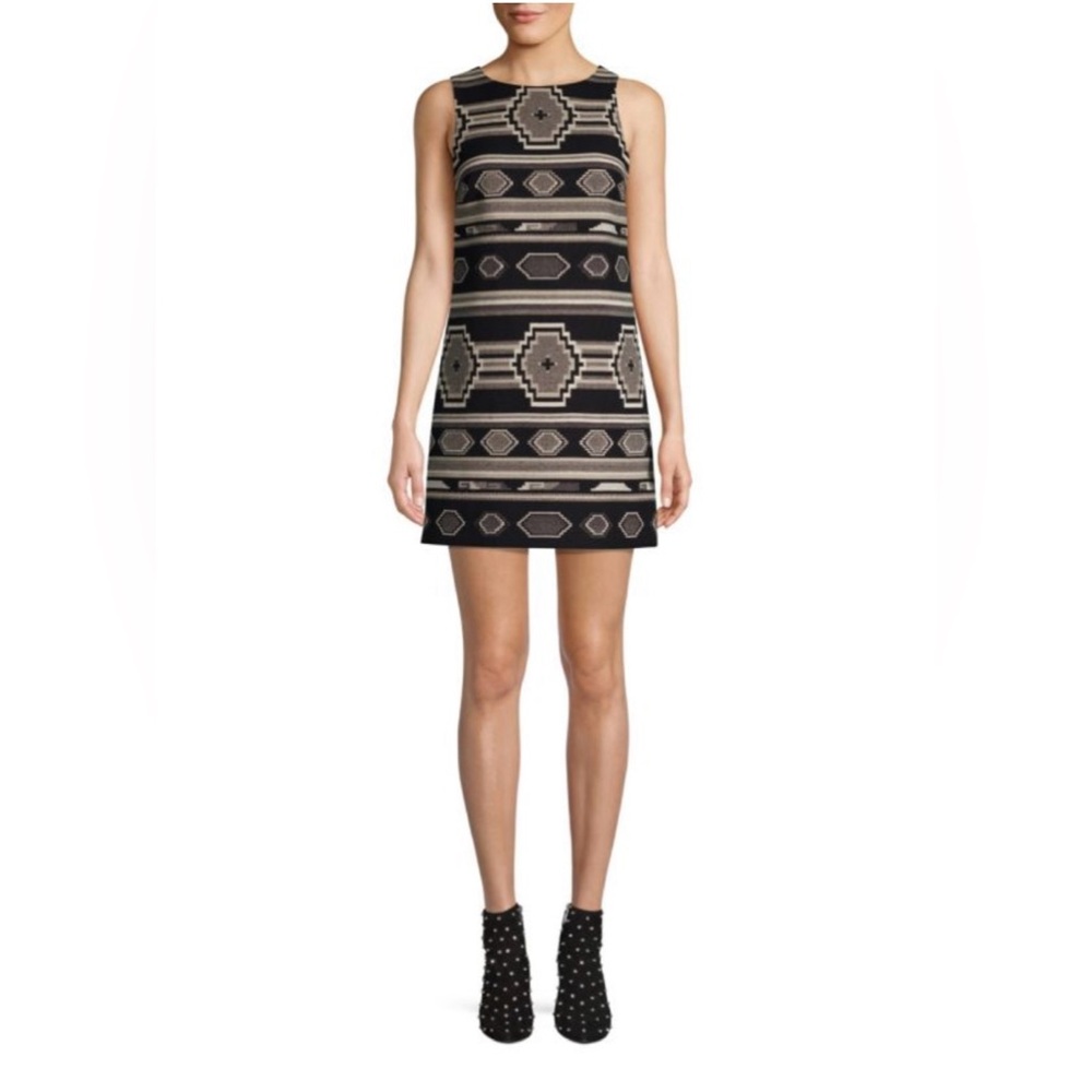 Alice + Olivia Black and Tan Sheath Mini Dress